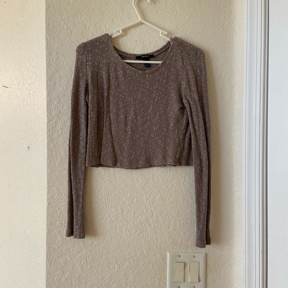 Taupe Long Sleeved Cropped Sweater